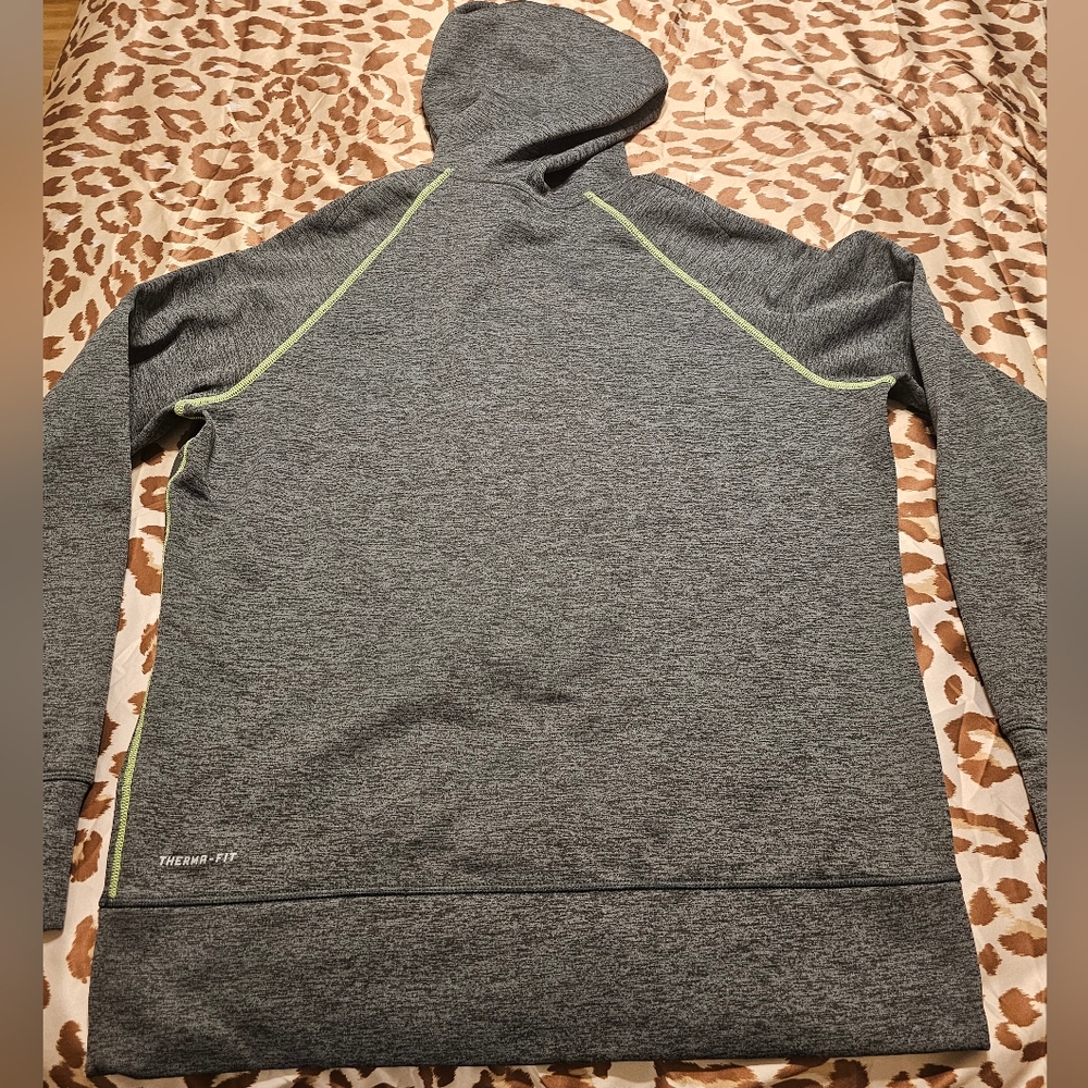 Nike Grey and Neon Green Hoodie Pullover Fleece Therma-Fit Sweater